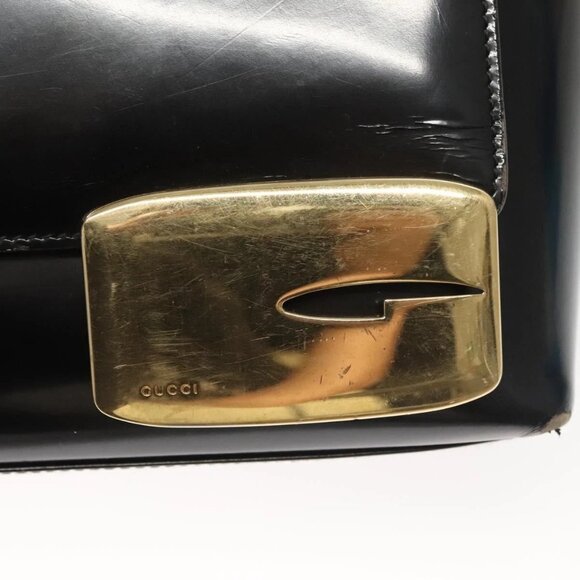 GUCCI Shoulder Bag Enamel Black Gold - Picture 10 of 16